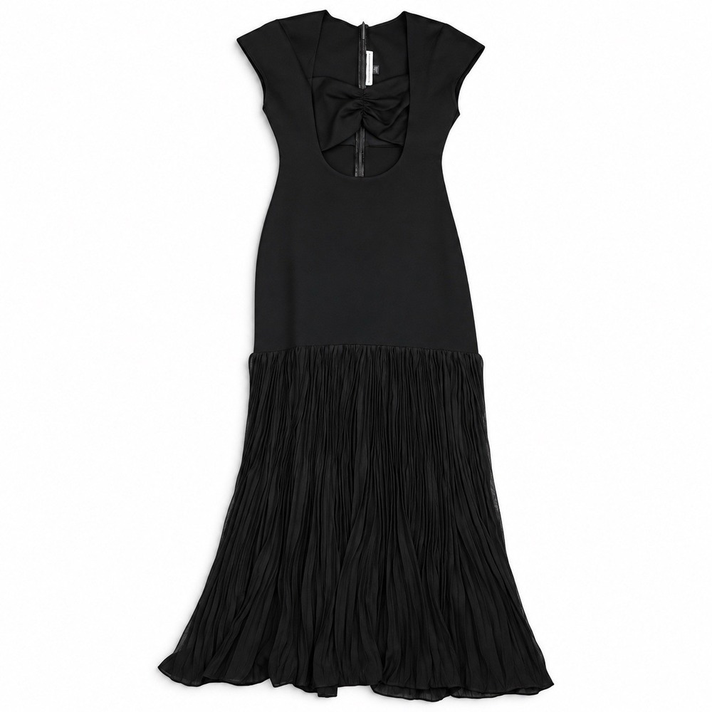 Delfi Collective Nova Gown Size L Black Cutout Pleated Maxi Dress